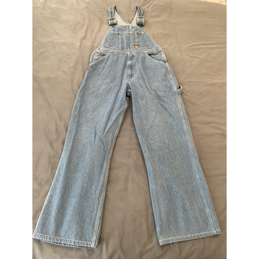 Walls Bib Overalls Mens 32x30 Blue Denim Carpenter Utility Workwear Light Wash
